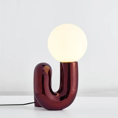 Modern burgundy & white glass ball table lamp bedroom