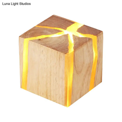 Modern burlywood cube wooden wall light bedroom light fixture