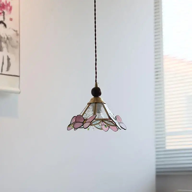 Modern butterfly pink led pendant lamp bedroom stained glass decor