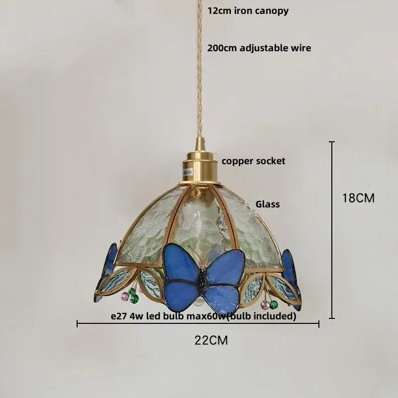 Modern butterfly pink led pendant lamp bedroom stained glass decor