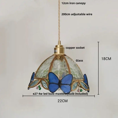 Modern butterfly pink led pendant lamp bedroom stained glass decor