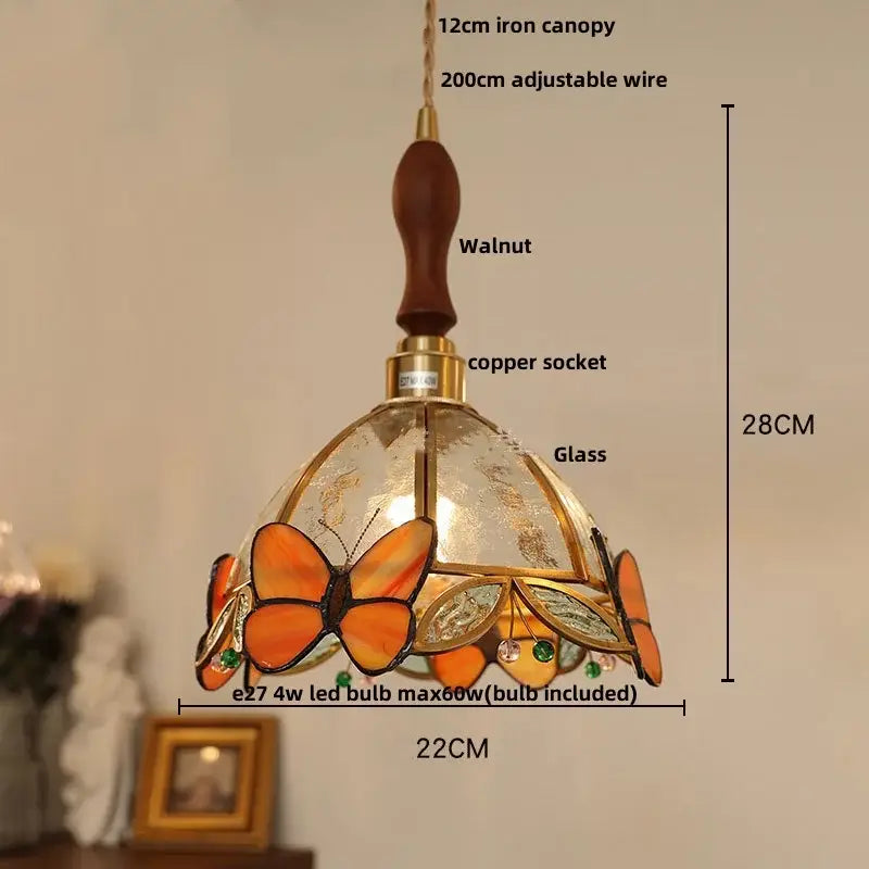 Modern butterfly pink led pendant lamp bedroom stained glass decor