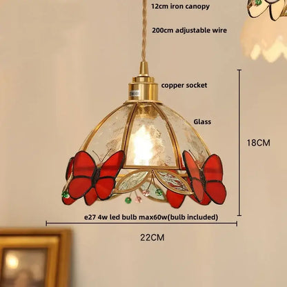 Modern butterfly pink led pendant lamp bedroom stained glass decor