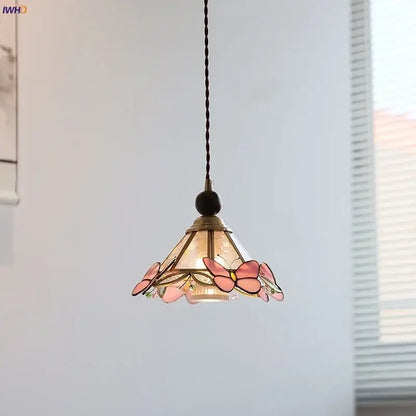 Modern butterfly pink led pendant lamp bedroom stained glass decor