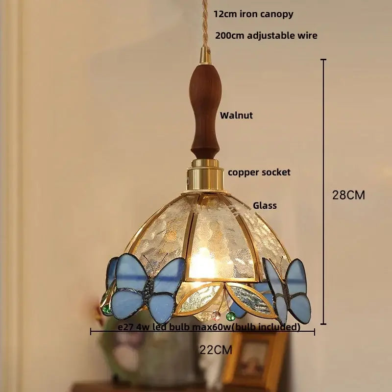 Modern butterfly pink led pendant lamp bedroom stained glass decor