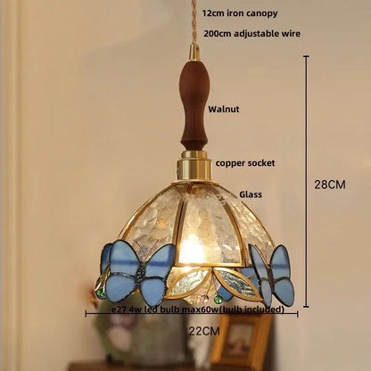 Modern butterfly pink led pendant lamp bedroom stained glass decor