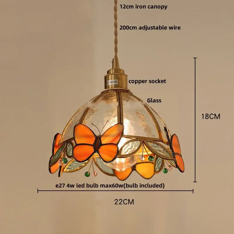 Modern butterfly pink led pendant lamp bedroom stained glass decor