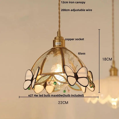 Modern butterfly pink led pendant lamp bedroom stained glass decor