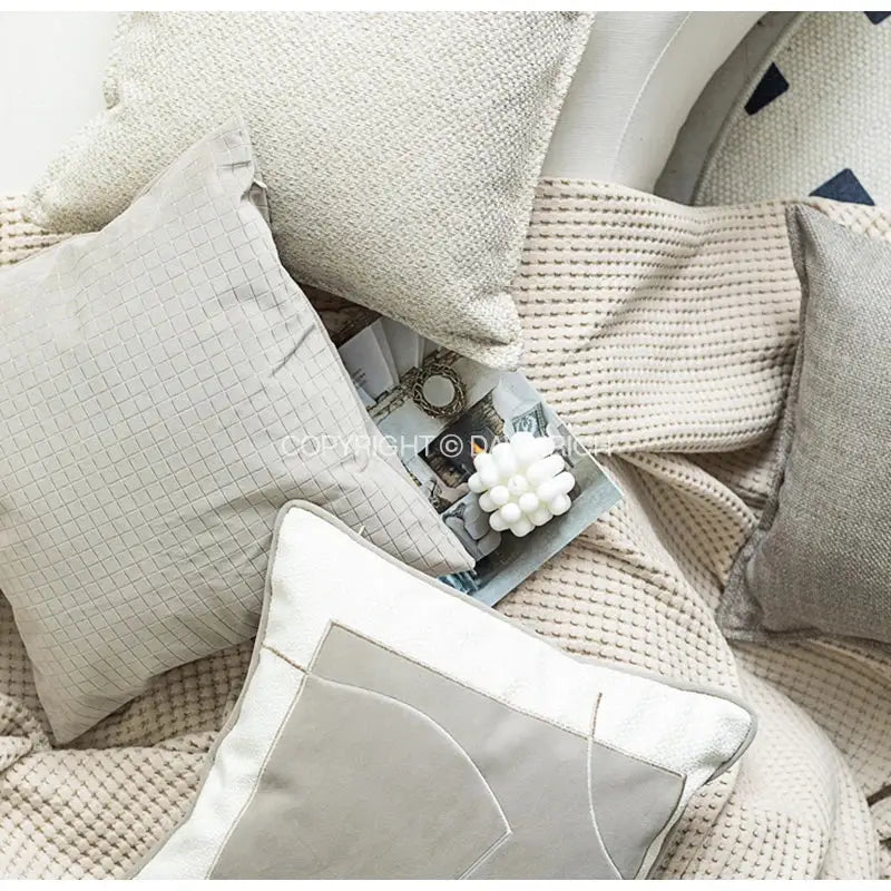 Modern cappuccino tone geometry embroidery pillow – living room decor