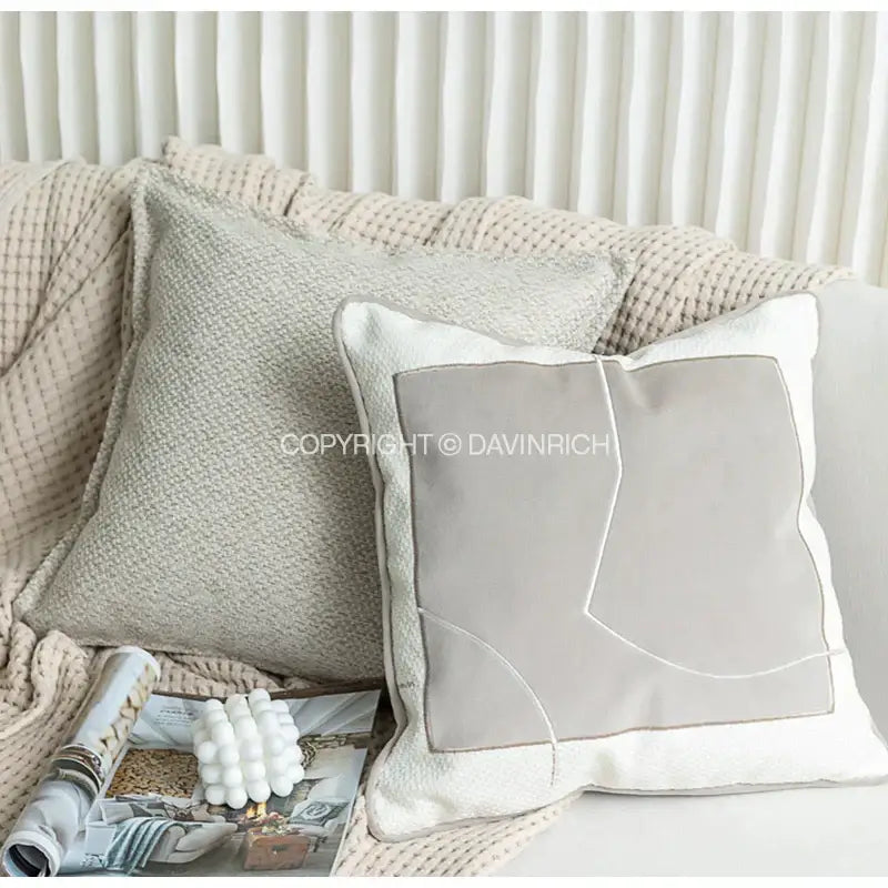 Modern cappuccino tone geometry embroidery pillow – living room decor