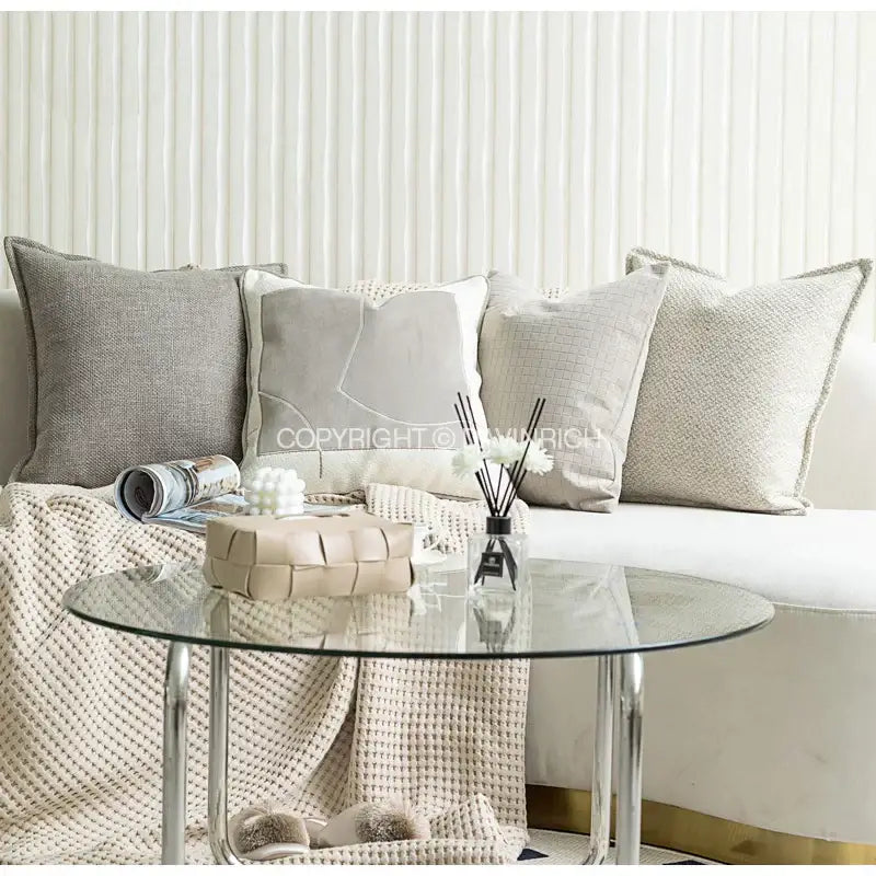 Modern cappuccino tone geometry embroidery pillow – living room decor