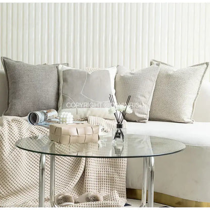 Modern cappuccino tone geometry embroidery pillow – living room decor