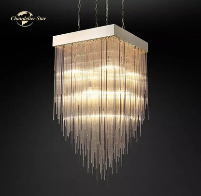 Modern cascada led glass chandelier gold square dining room light