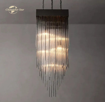 Modern cascada led glass chandelier gold square dining room light