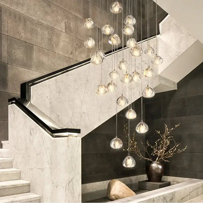 Modern cascading crystal ball chandelier living room pendant light