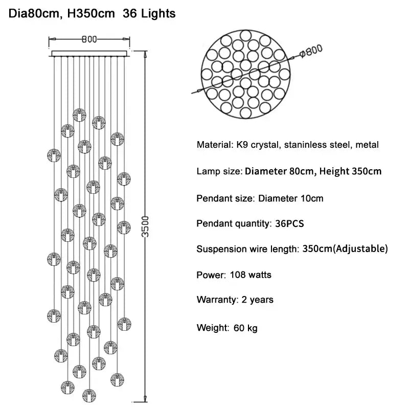 Modern cascading crystal ball led pendant light living room