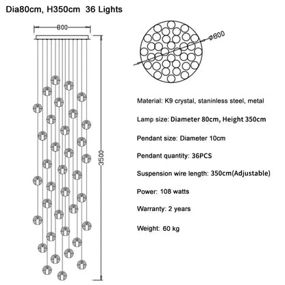 Modern cascading crystal ball led pendant light living room