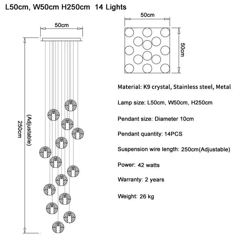 Modern cascading crystal ball led pendant light living room