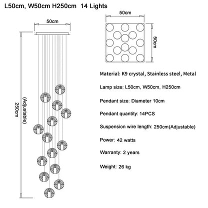 Modern cascading crystal ball led pendant light living room