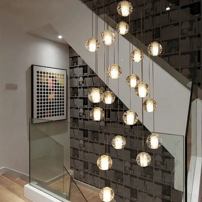 Modern cascading crystal ball led pendant light living room