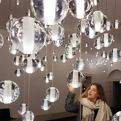 Modern cascading crystal ball led pendant light living room