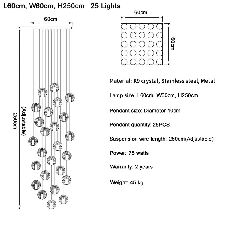 Modern cascading crystal ball led pendant light living room