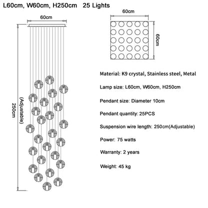Modern cascading crystal ball led pendant light living room