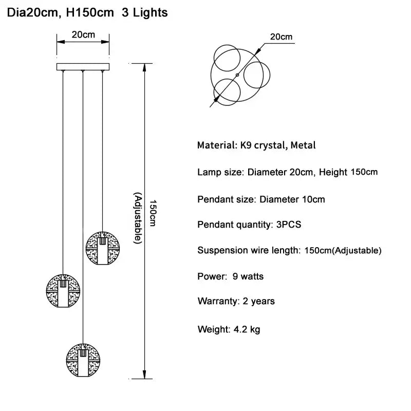 Modern cascading crystal ball led pendant light living room