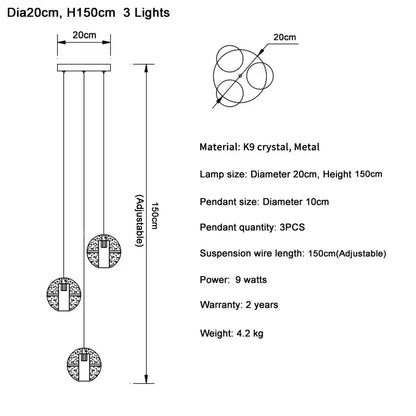 Modern cascading crystal ball led pendant light living room