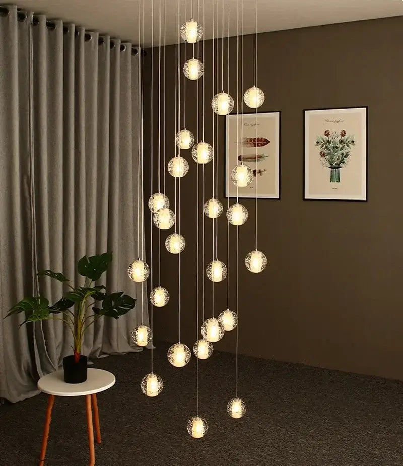 Modern cascading crystal ball led pendant light living room