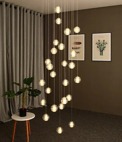 Modern cascading crystal ball led pendant light living room
