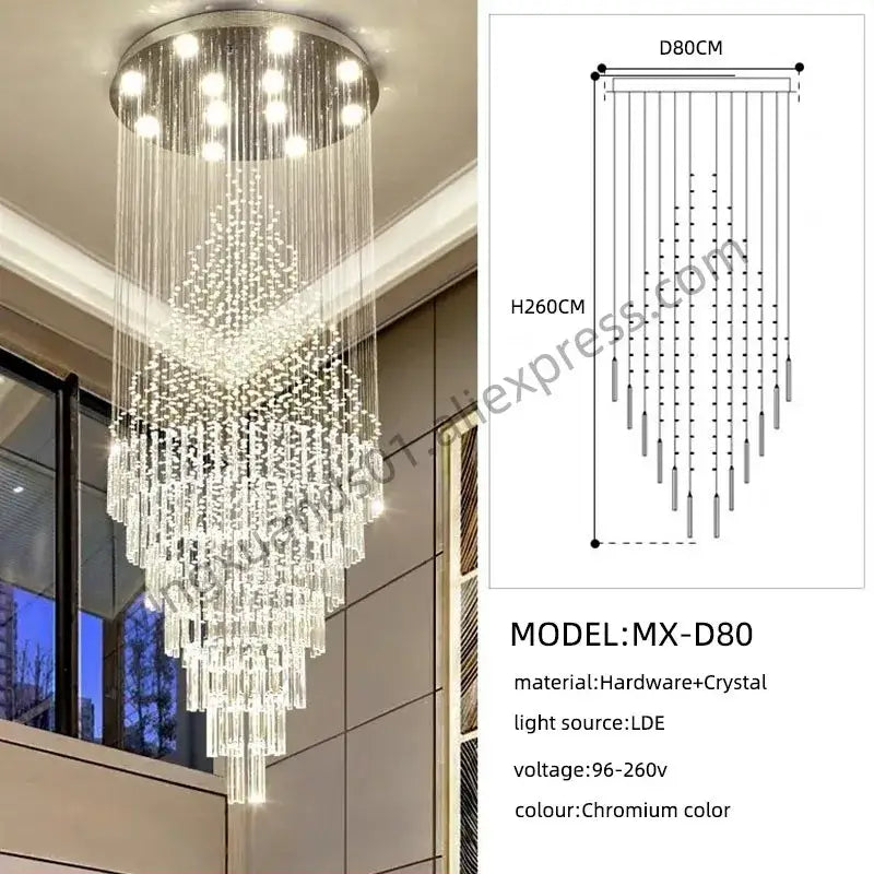 Modern cascading crystal chandelier for living room