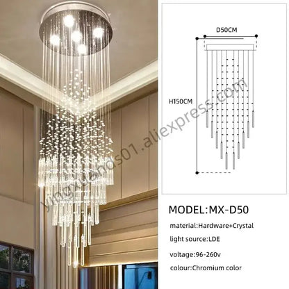 Modern cascading crystal chandelier for living room