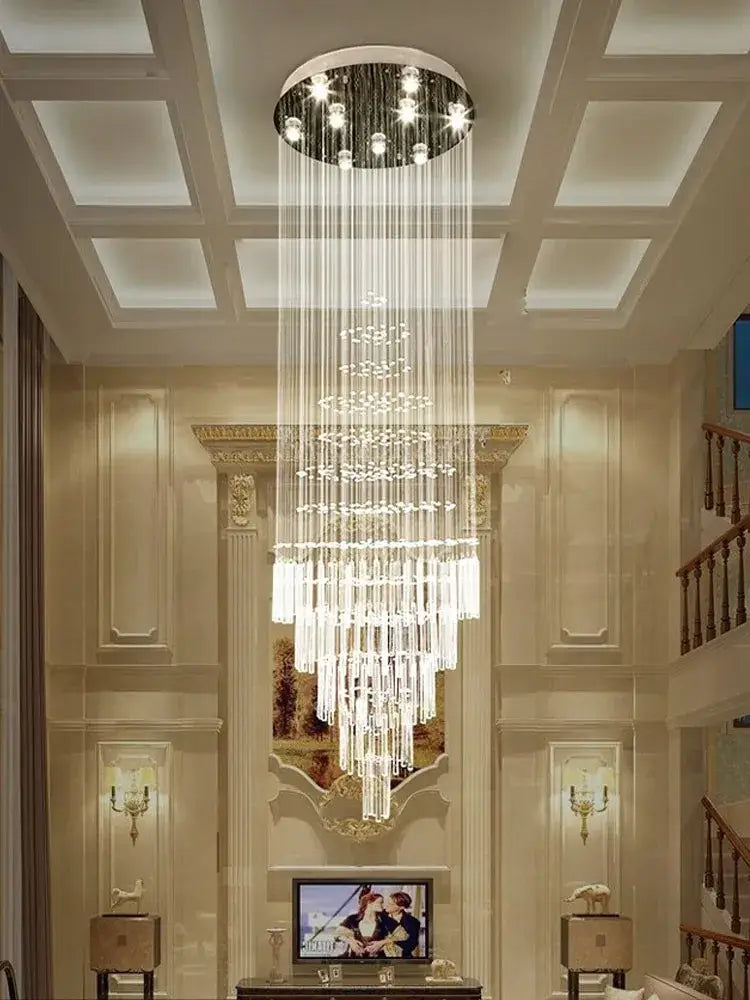 Modern cascading crystal chandelier for living room