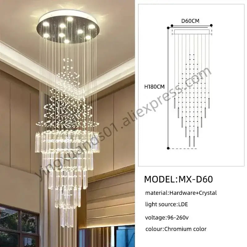 Modern cascading crystal chandelier for living room