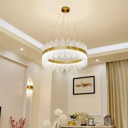 Modern cascading gold crystal pendant chandelier dining room led