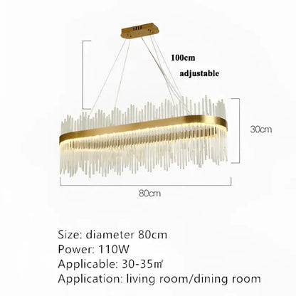 Modern cascading gold crystal pendant chandelier dining room led