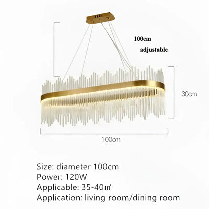 Modern cascading gold crystal pendant chandelier dining room led