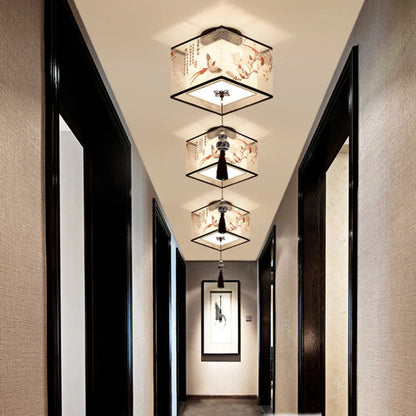 Modern Ceiling Lamp for Living Room with Soft Fabric Shade