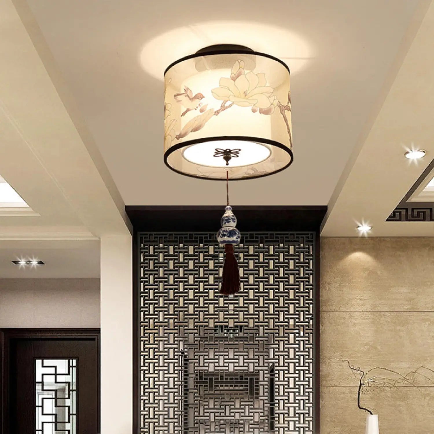Modern Ceiling Lamp for Living Room with Soft Fabric Shade
