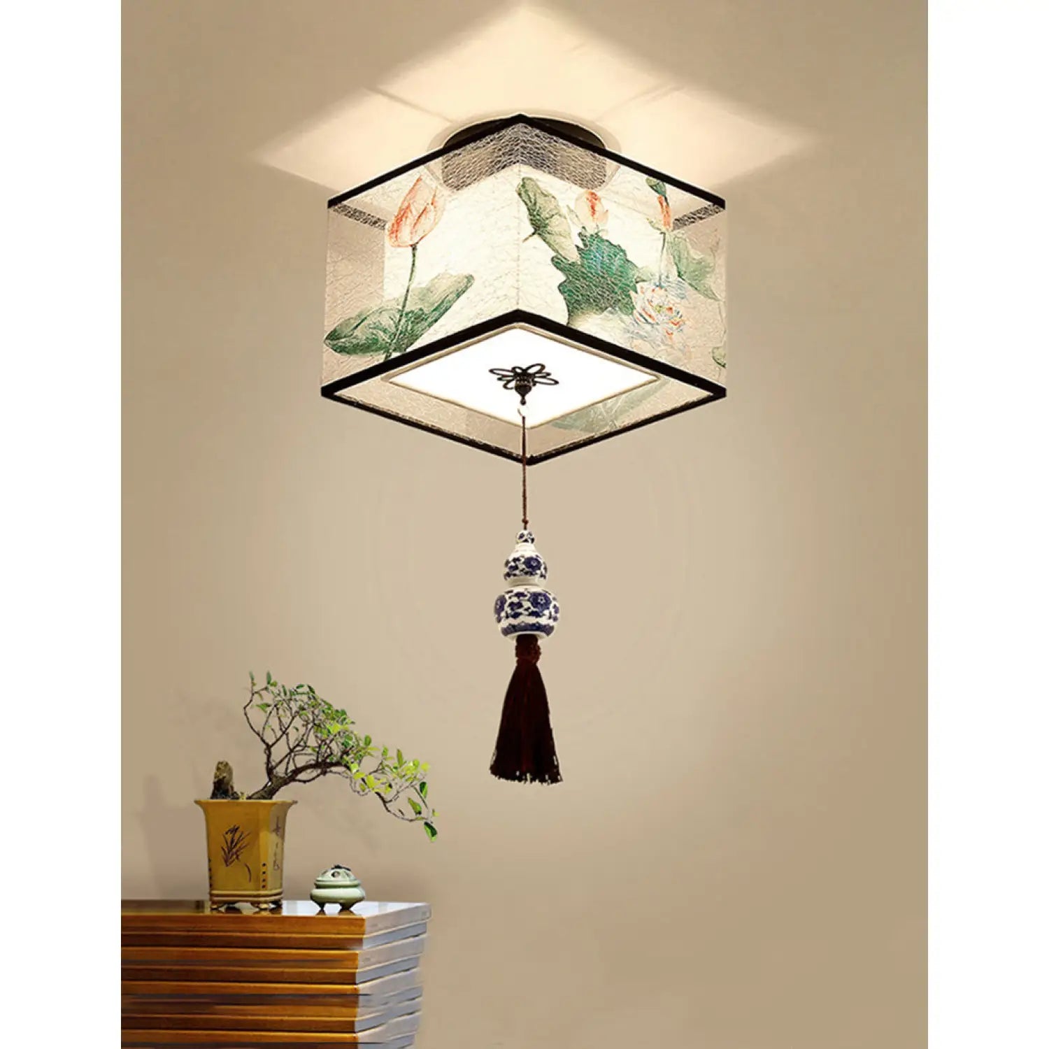 Modern Ceiling Lamp for Living Room with Soft Fabric Shade
