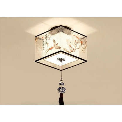 Modern Ceiling Lamp for Living Room with Soft Fabric Shade