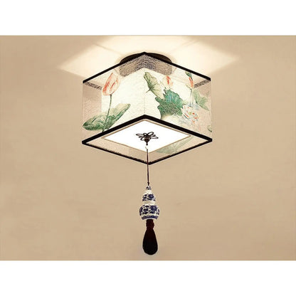 Modern Ceiling Lamp for Living Room with Soft Fabric Shade