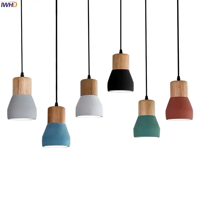 Modern ceramic and wood pendant lamp – living room industrial decor