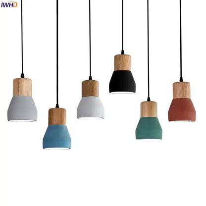 Modern ceramic and wood pendant lamp – living room industrial decor