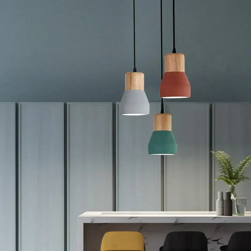 Modern ceramic and wood pendant lamp – living room industrial decor