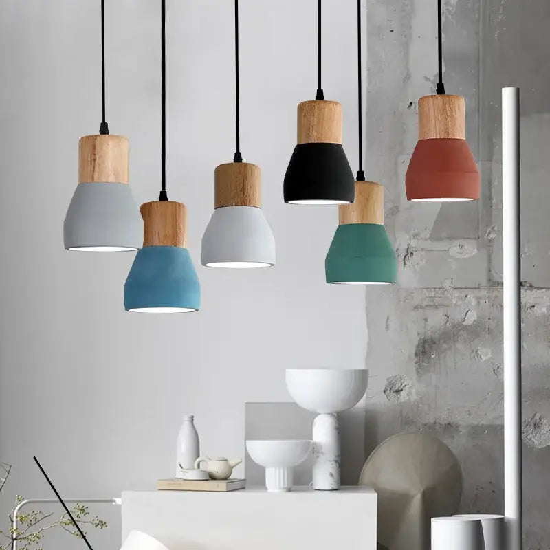 Modern ceramic and wood pendant lamp – living room industrial decor