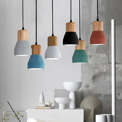 Modern ceramic and wood pendant lamp – living room industrial decor