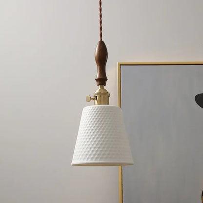 Modern ceramic led pendant light off-white and wood dining room