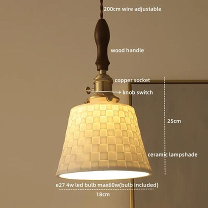 Modern ceramic led pendant light off-white and wood dining room